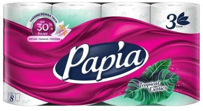 Бумага туалетная Papia Тропическая экзотика 3сл.х 8рул