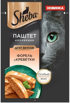 Корм Sheba для взрослых кошек паштет с форелью и добавлением креветки 75г
