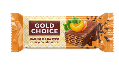 Вафли "GOLD CHOICE" в глазури с какао со вкусом абрикоса, фас. 0,5кг