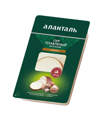 Сыр Аланталь плавленный копченый с грибами, 40%, слайсы 150г