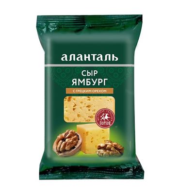 Сыр Аланталь полутвердый Ямбург с грецким орехом 45%, флоу-пак 190г