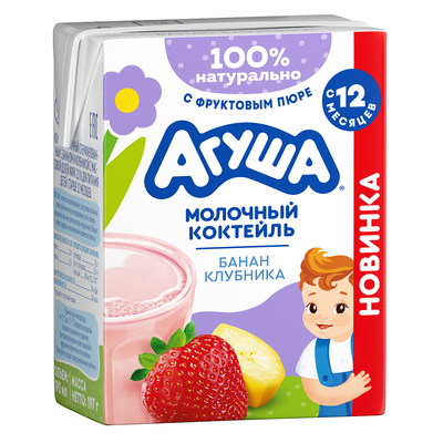 Коктейль молочный 2% Агуша Банан-Клубника, 190мл