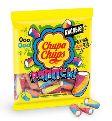 Мармелад жевательный Chupa Chups Кислые Роллсы Апельсин и лимон, 150г