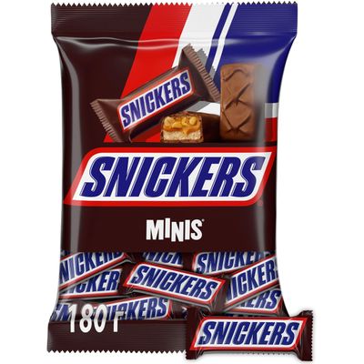 Шоколадные конфеты Snickers minis с карамелью, арахисом и нугой, пакет 180 г