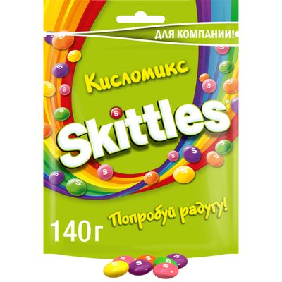 Конфеты Skittles Кисломикс, драже со вкусами малины, ананаса, мандарина, вишни и яблока, 140 г