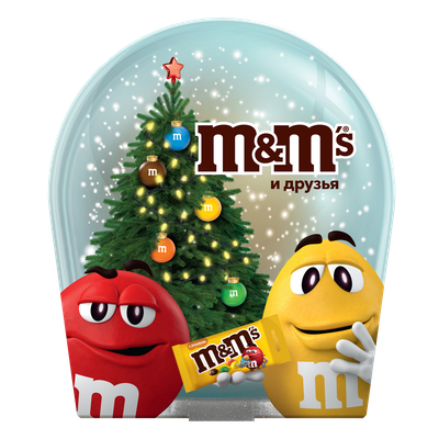 Сладкий подарок M&M'S и друзья Снежный шар на Новый Год, набор конфет M&M's, Mars, Twix, Milky Way, Skittles, 148г