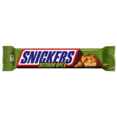 Шоколадный батончик Snickers Лесной орех с арахисом, карамелью, фундуком и нугой, 81 г