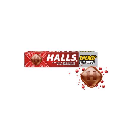 Карамель леденцовая HALLS с кофеином, витамином В6 и вкусом колы, 25г