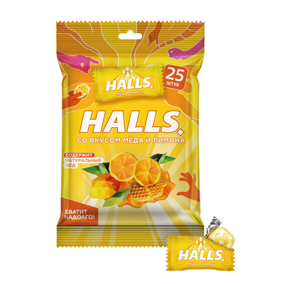 КАРАМЕЛЬ ЛЕДЕНЦОВАЯ HALLS СО ВКУСОМ МЁДА И ЛИМОНА 68 г х 20 шт.