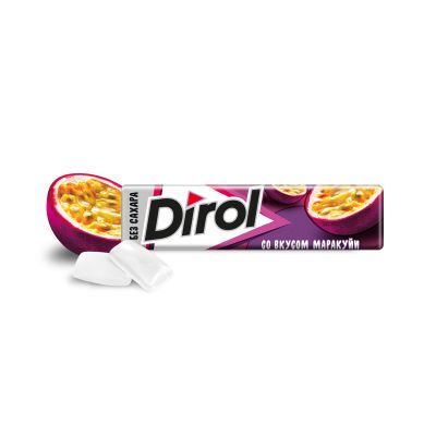 Жевательная резинка DIROL Маракуйя без сахара со вкусом маракуйи, 13.6г