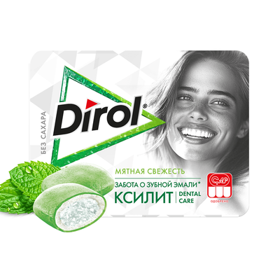 DIROL X-Fresh Мятная свежесть – жевательная резинка без сахара с мятным вкусом 8x12x16г