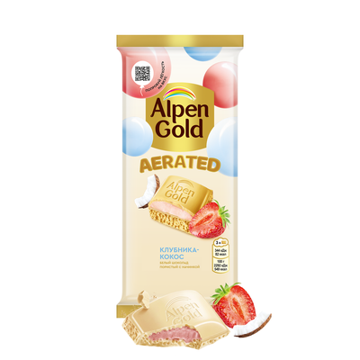 ШОКОЛАД БЕЛЫЙ ПОРИСТЫЙ "АЛЬПЕН ГОЛЬД" "AERATED (ПОРИСТЫЙ)" С КЛУБНИЧНО-КОКОСОВОЙ НАЧИНКОЙ 14x75 г