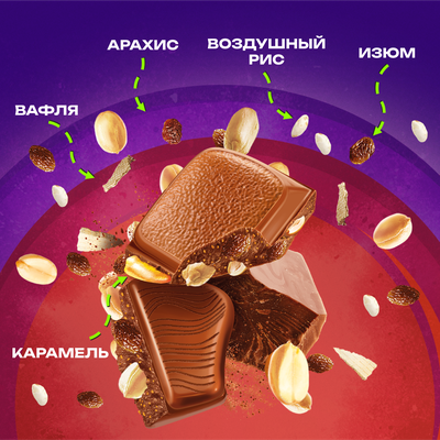 ШОКОЛАД МОЛОЧНЫЙ «ALPEN GOLD» «PICNIC» MIX (МИКС) С АРАХИСОМ, ИЗЮМОМ, ВОЗДУШНЫМ РИСОМ, КУСОЧКАМИ КАРАМЕЛИ И ВАФЕЛЬНОЙ КРОШКОЙ В КАРАМЕЛИ 130 г