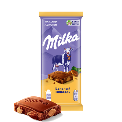 Шоколад молочный "Милка" с цельным миндалем, 80г