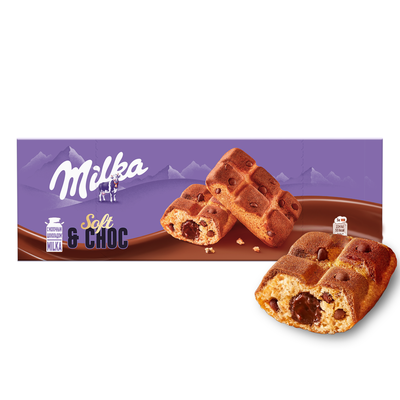 Пирожное бисквитное MILKA BISCUITS Милка с шоколадной начинкой и кусочками молочного шоколада, 175г