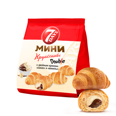 Мини круассаны 7DAYS c двойным кремом: "какао" и с кремом со вкусом "ваниль" 265 г