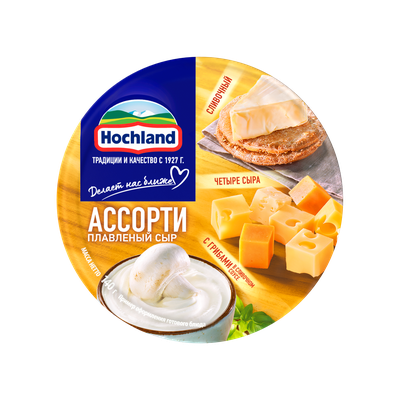 Сыр плавленый Hochland Ассорти желтое, коробка, 140г