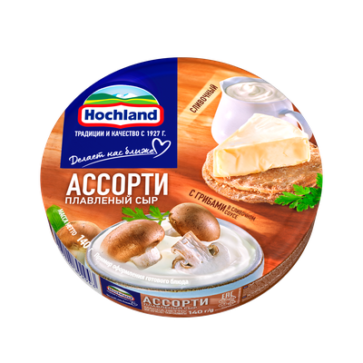 Сыр плавленый Hochland Ассорти с грибами, коробка, 140г
