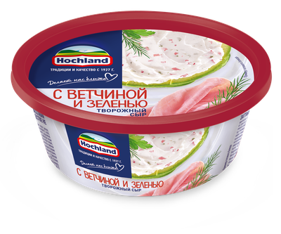 Сыр творожный Hochland с ветчиной и зеленью, ванночка, 140г