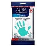 Влажные салфетки AURA Antibacterial 15шт антибактериальные Derma Protect АЛОЭ pocket-pack КК/24