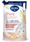 Мыло жидкое AURA 850мл Pure Cotton Крем-мыло 2в1 для рук и тела Хлопок и овсяное молочко дой-пак КК/6