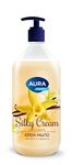 Мыло жидкое AURA Silky Cream 1000мл Крем-мыло Шелк и ваниль флакон/дозатор КК/6