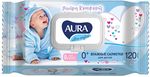Влажные салфетки для детей AURA ULTRA COMFORT 120шт с экстрактом алоэ и витамином Е с крышкой