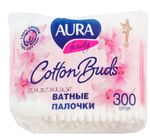 Ватные палочки AURA 300шт п/э пакет*36