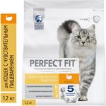 Сухой корм PERFECT FIT для взрослых кошек с чувствительным пищеварением с индейкой, 1,2кг