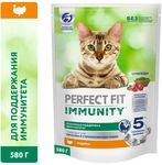 Сухой корм Perfect Fit Immunity для иммунитета кошек, индейка, спирулина и клюква, 580г