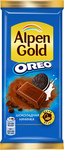 Шоколад молочный ALPEN GOLD OREO Альпен Гольд Орео с шоколадной начинкой и кусочками печенья, 85г
